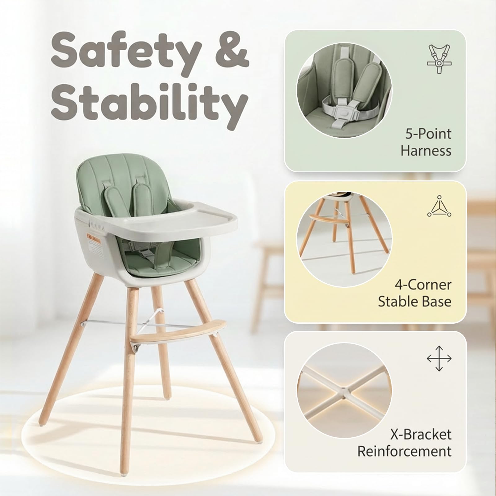 Amazon | Mallify 3-in-1 木製ハイチェア、赤ちゃんと幼児用の