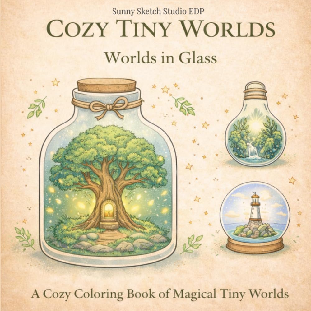 Cozy Tiny Worlds: Worlds in Glass: A Cute, Relaxing Coloring Book for Teens & Adults - Stress Relief & Mindful Coloring (Cozy Series)