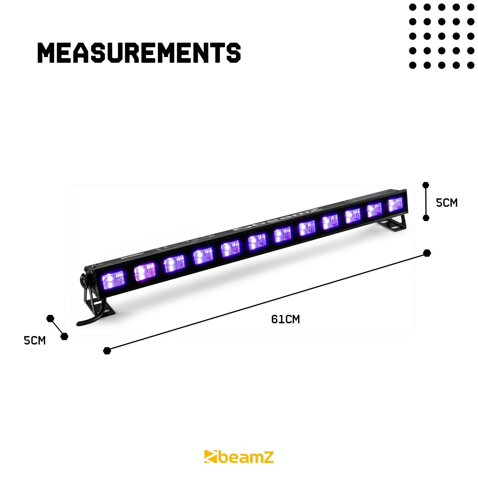 Beamz BUV183 - LED UV Bar, Luce UV 12 x 3W, Plug & Play, Consumo Energia 35W, Trasportabile, Utilizzo Multiuso