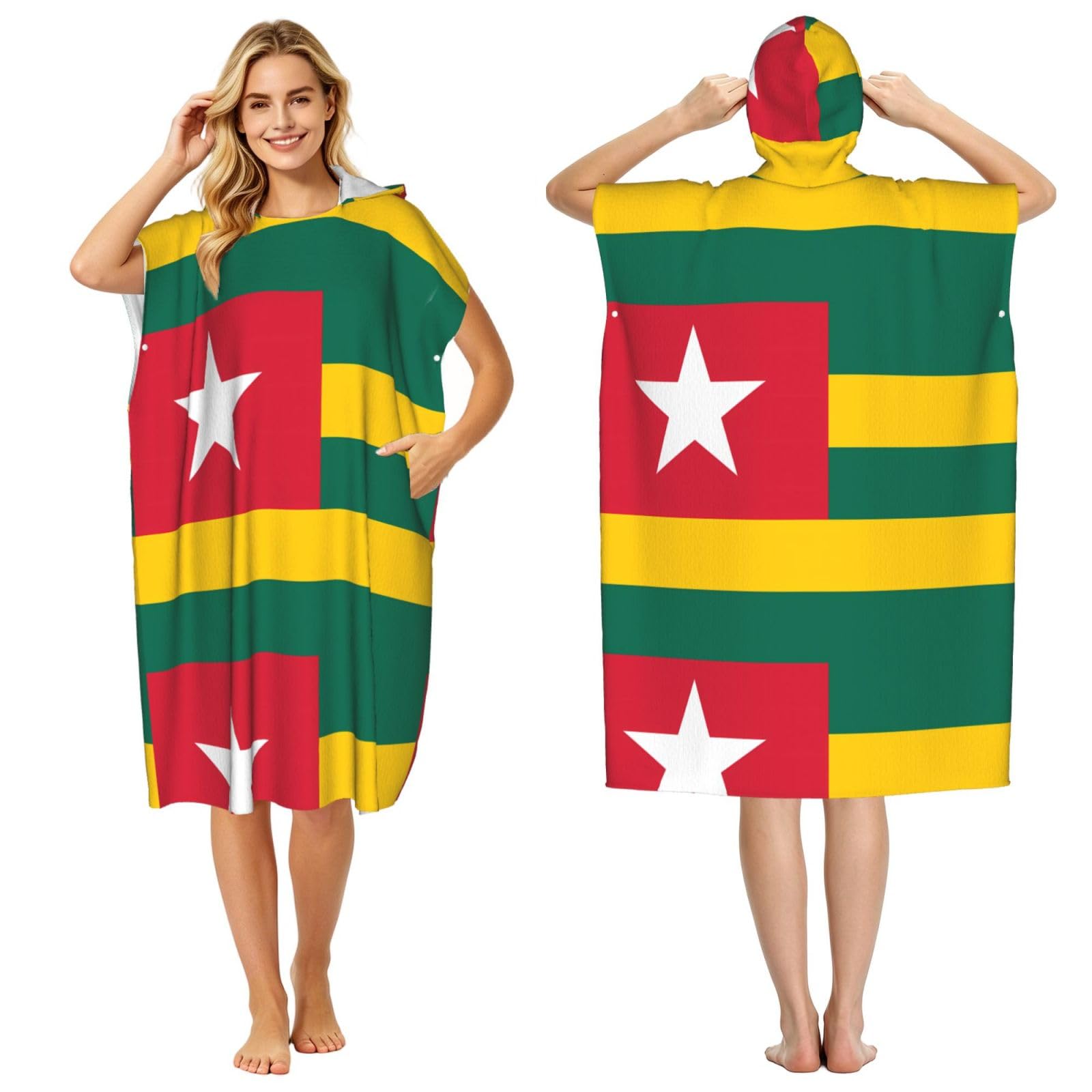 WSSYYBFFlag of Togo Adult hooded beach towel Oversized with Hood for Absorbent Quick Dry