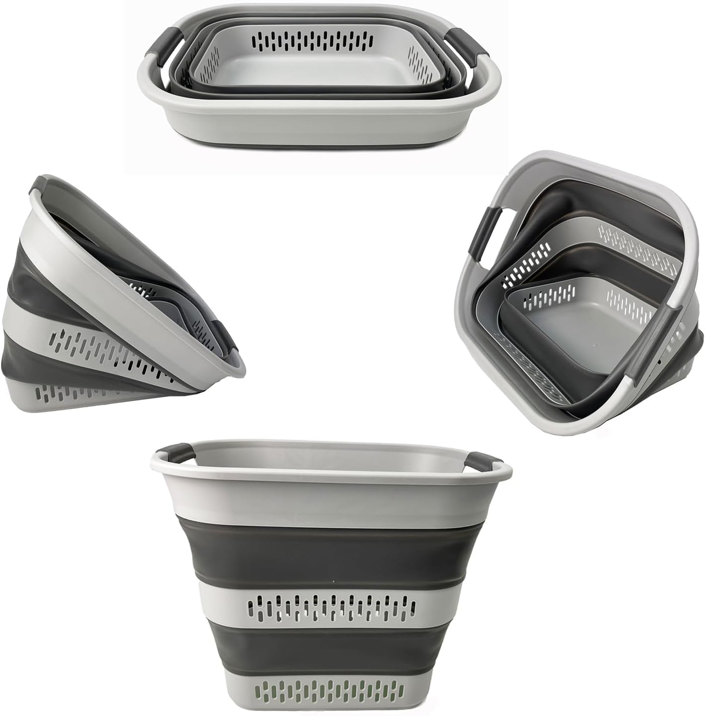 SAMMART 40L (10.5 Gallon) Foldable Plastic Laundry Basket - Collapsible Pop-Up Storage Organizer/Container – Portable Space-Efficient Laundry Hamper (1, Grey)