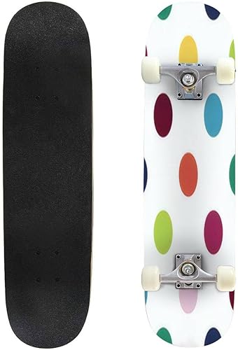 Lollipops - Patinetas blancas sin costuras para principiantes, de 31 x 8 pulgadas, tablas cóncavas de arce de doble patada, patinetas completas al