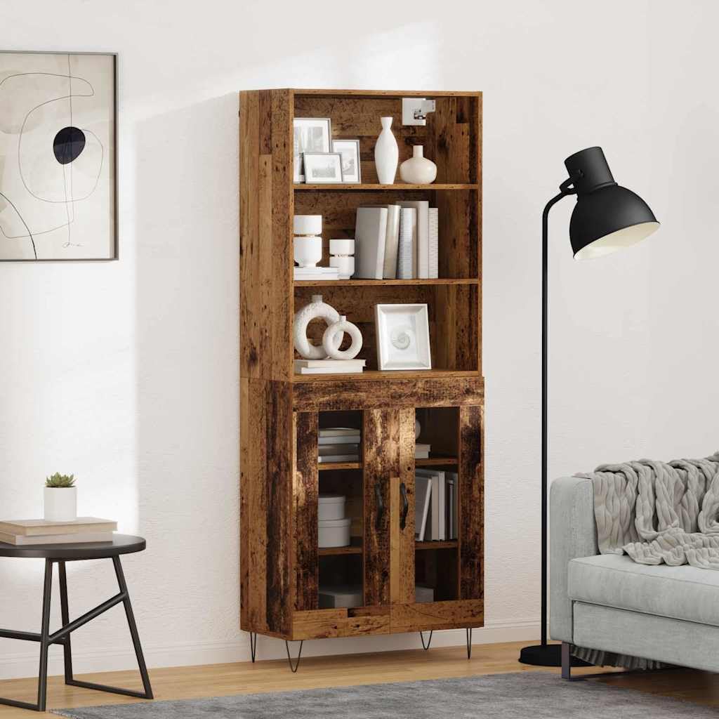 Lot de 2 meubles hauts modernes en bois avec pieds en métal, meuble haut élégant avec espace de rangement, armoire pratique avec portes pour l'ordre, moderne avec support mural en bois vieilli