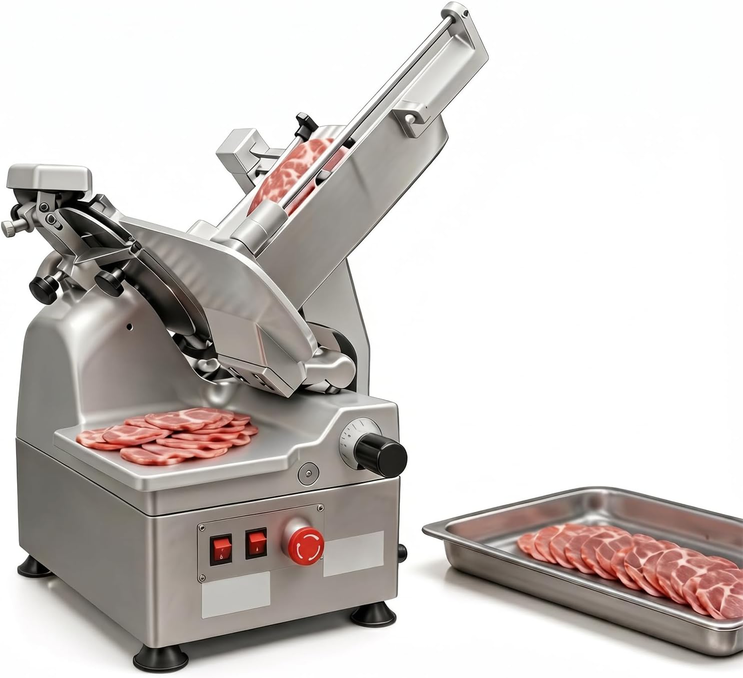 550W Heavy Duty Commercial Meat Slicer, 12-Inch Steel Blade Automatic Meat Slicer, 0-0.59 Inch Adjustable Thickness, Electric Meat Slicer with Built-in Sharpener for Meat, Hard Bread, and Cheese