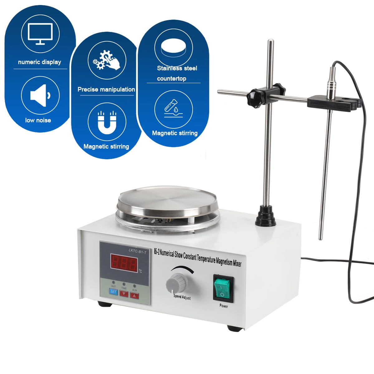 Magnetic Stirrer 220v Agitatori Magnetico Riscaldati, Lab Agitatore Magnetico con Piastra riscaldante e Barra agitatrice Magnetica, con Display Digitale della Temperatura 0-2000 Giri/min.