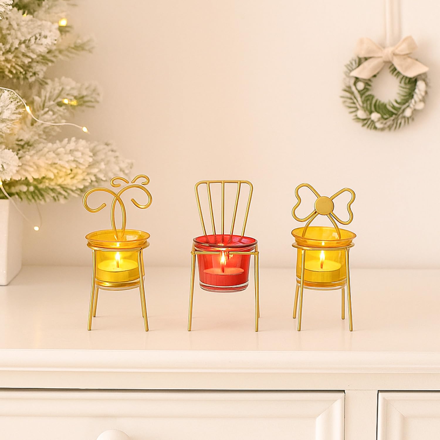 MARKET 99 Chair T-Lite Votive Holder Set of 3 – Assorted Miniature Metal Chairs, Multi-Color Glossy Finish | Perfect Xmas & Christmas Décor Candle Holders for Home & Festival Use-image-20
