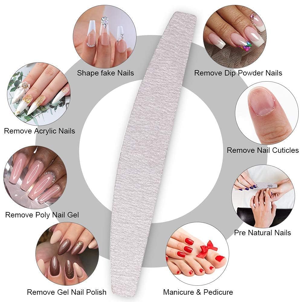 25PCS Nail Files Nail Shaper Professional Nail File Set, Curved Fingernail Files Strips Board, 100/180 Grit Double-Sided Emery Manicure Tools for Home and Salon Use (halfmoon, 25, count) 1