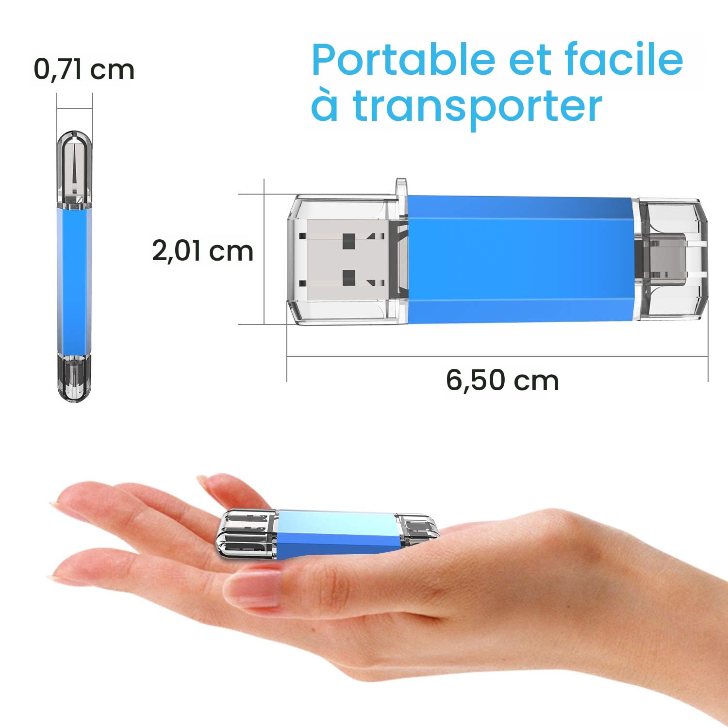 Clé USB 128 Go Type-C + USB 3.0 JUANWE – Double Connecteur OTG Étanché Métallique, Vitesse Jusqu'à 110 MB/s, Argent – Pour Android, PC, MacBook