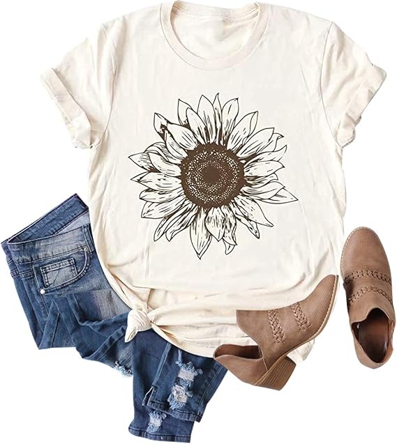 Chulianyouhuo Women's Sunflower Graphic Short Sleeve Tee – Light Green Summer Casual T-Shirt (X-Large)