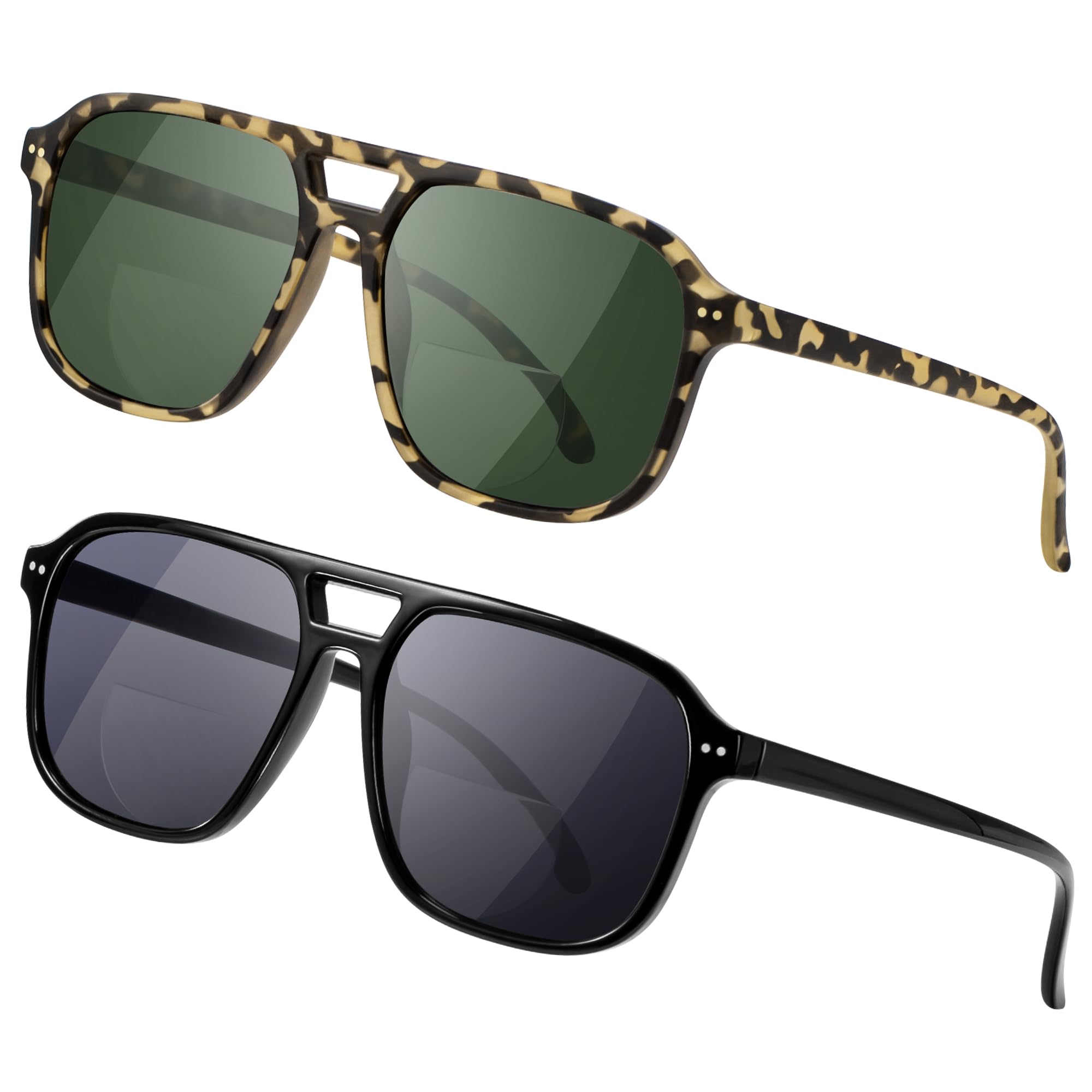 Retro Aviator Bifocal Reading Sunglasses UV400 Protection Square Sun Readers FEISEDY Aviator Bifocal Reading Sunglasses for Men & Women  main image 3