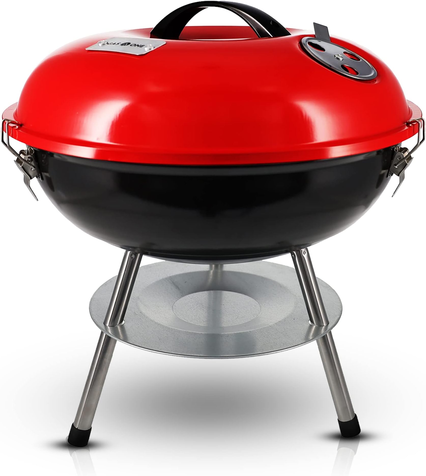 GASONE Gas One – 14-inch Portable Barbecue Grill with 3-Point Locking Lid for Heat Preservation – Dual Venting System – Small Charcoal Grill for Backyard, Camping, Boat