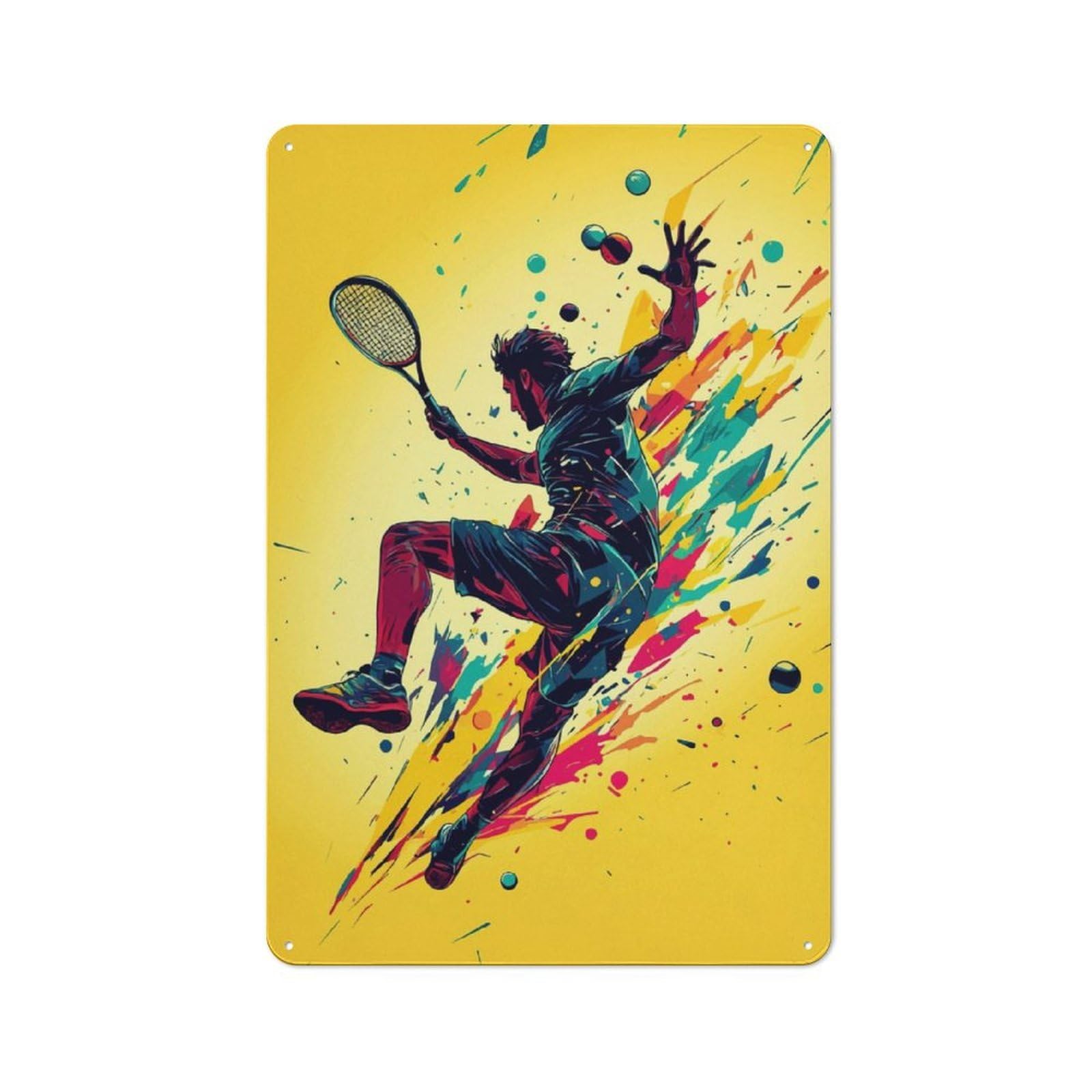 Junmoney Tennis Player In Action Rustic Tin Wall Plaque 30X20cm For Home Office Or Studio, For Garage, Workshop And Man Cave Decoration