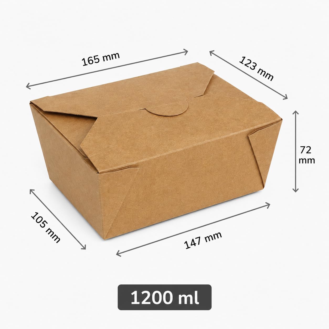 300x Take Away Box 1200ml I Bio Speisebox mit Faltdeckel Pappschachtel rechteckig I braune Kraftkarton Schachtel I Einweg to Go Boxen