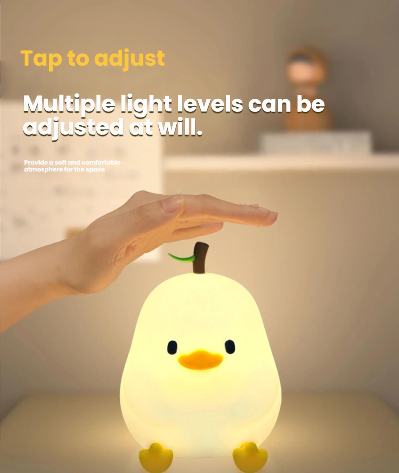 Luz nocturna táctil, bonita forma de pato, forma de animal, luz suave, lámpara de noche de silicona, para habitación de niños