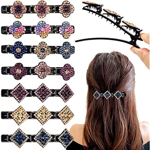 Pinzas de pelo trenzadas con piedra de cristal brillante y diademas de satén (7 piezas) Cover