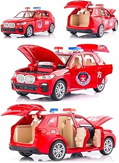 1:32 BMW X5 Police Toy Car Metal Pull Back Diecast Car with Openable Door and Sound Light, Gifts Toys for Kids【 RED 】