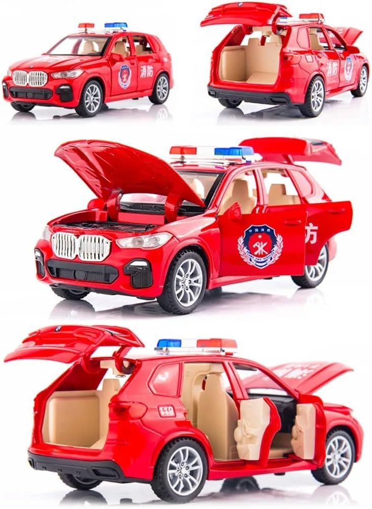 1:32 BMW X5 Police Toy Car Metal Pull Back Diecast Car with Openable Door and Sound Light, Gifts Toys for Kids【 RED 】