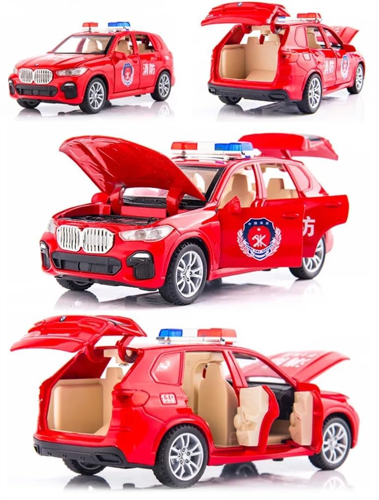 VARIYA ENTERPRISE® 1:32 BMW X5 Police Toy Car Metal Pull Back Diecast Car with Openable Door and Sound Light, Gifts Toys for Kids【 RED 】