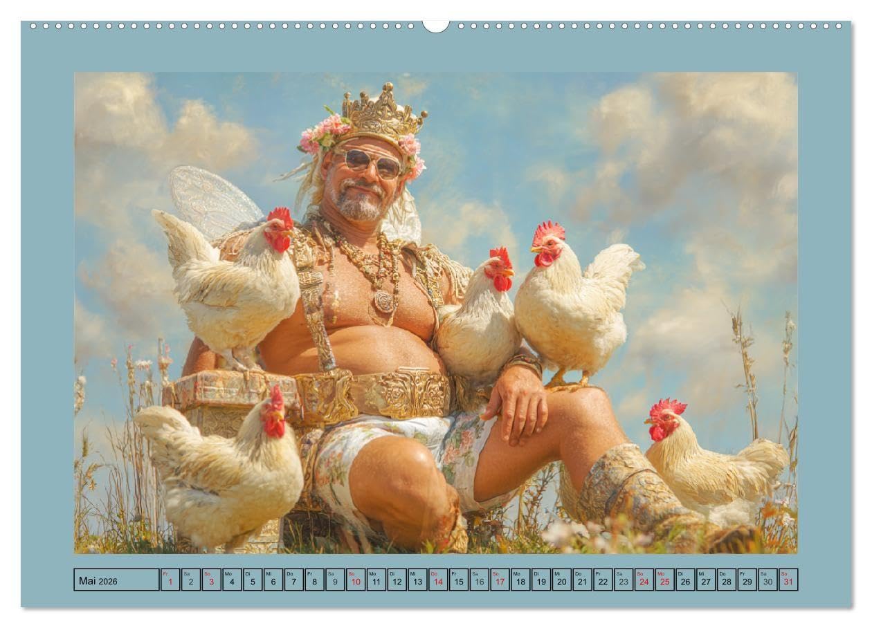 Die Hühnerhelden. Witz und Charme mit Männern, die Eier haben (hochwertiger Premium Wandkalender 2026 DIN A2 quer), Kunstdruck in Hochglanz: Die ... Männern und ihren Hühnern (CALVENDO Menschen)