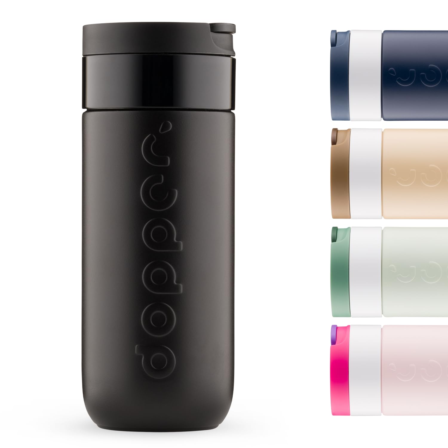 Dopper Mug de voyage isotherme 400 ml, noir blazing – Gobelet isotherme anti-fuite pour boissons gazeuses, 6h chaud/20h froid, 90 % acier inoxydable recyclé
