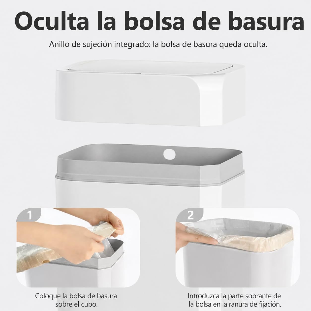 Cubo de basura automático de 12 l con sensor – Cubo de basura eléctrico con tapa para cocina, baño, inodoro – Resistente al agua y a los olores, diseño exclusivo de esquinas en blanco