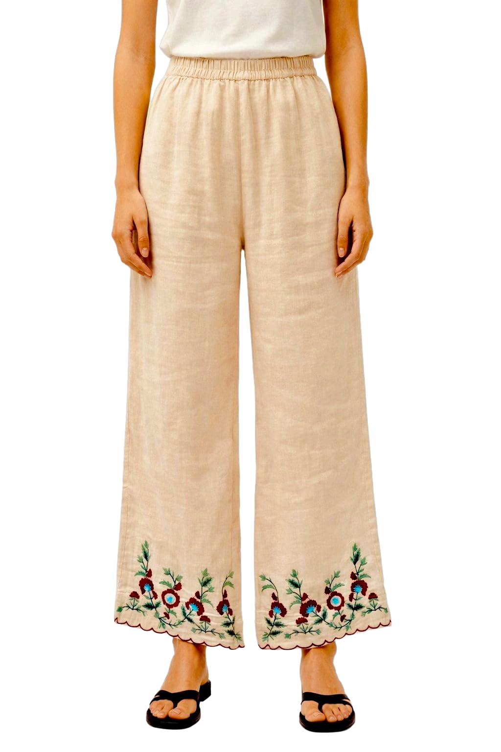 Women Cotton Embroidered Lounge Pants | Pajamas | Wide Leg Palazzo-image-42