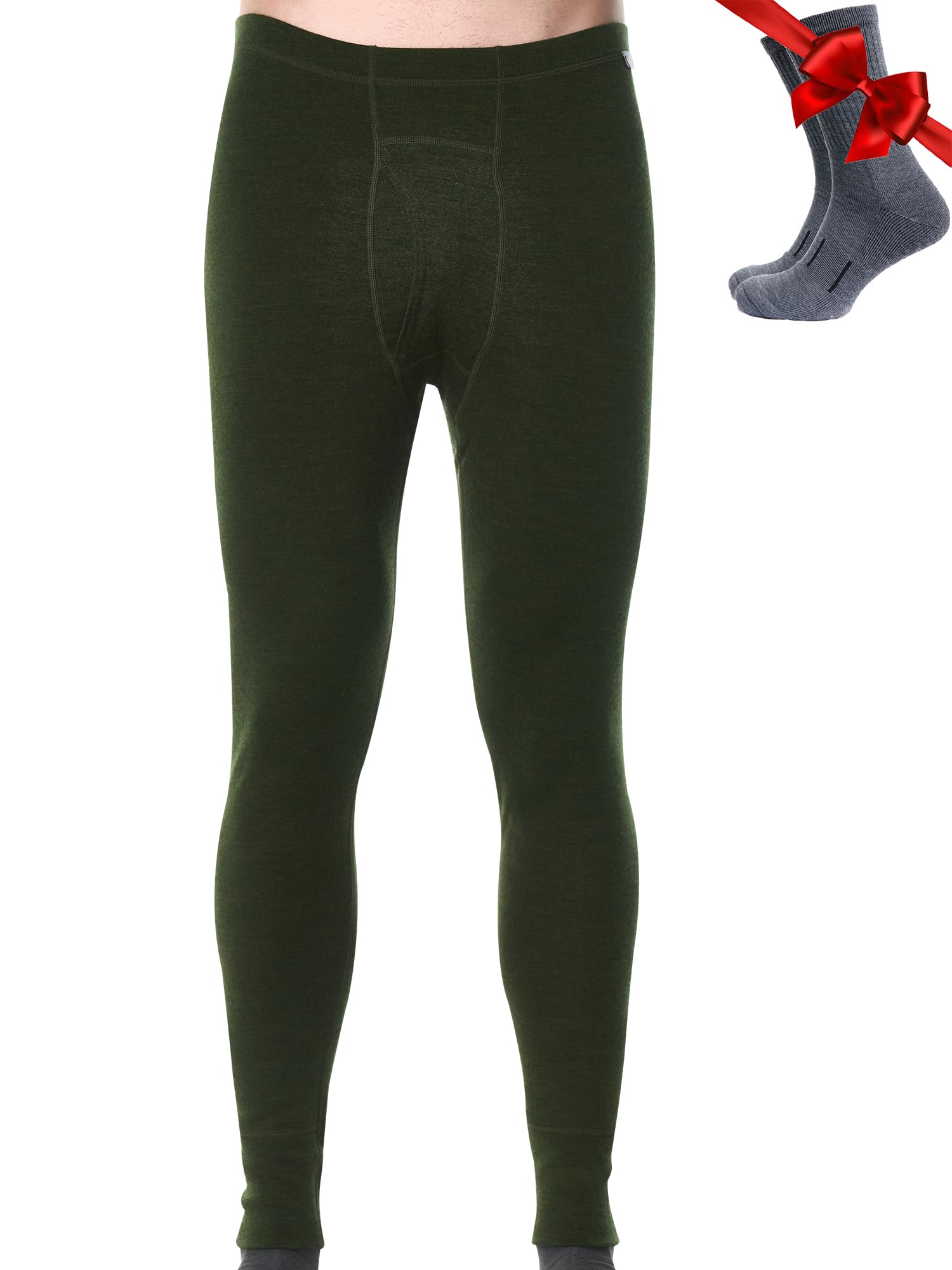 100% Merino Wool Base Layer Mens Pants - Thermal Underwear Long Johns