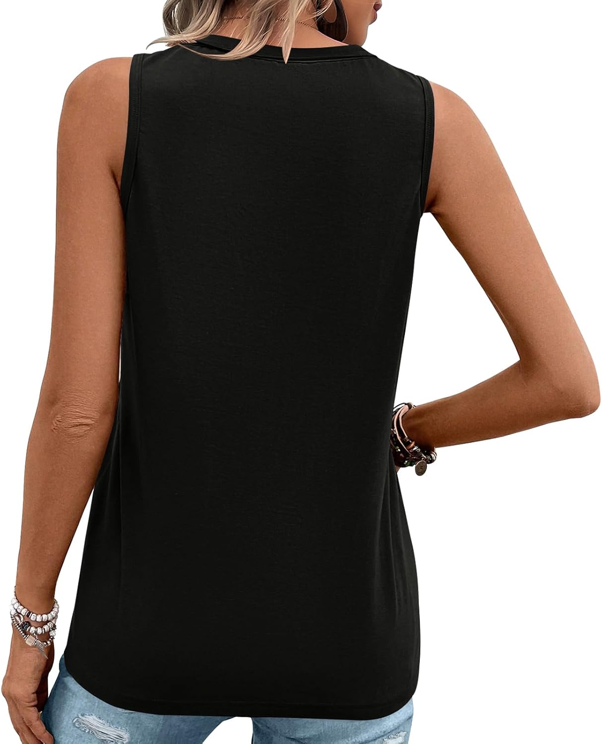 Women Tank Tops Sleeveless Tank Tops V Neck Shirts Women Summer Tops with Pockets Loose Fit Casual Basic Tee Shirts - Image 6