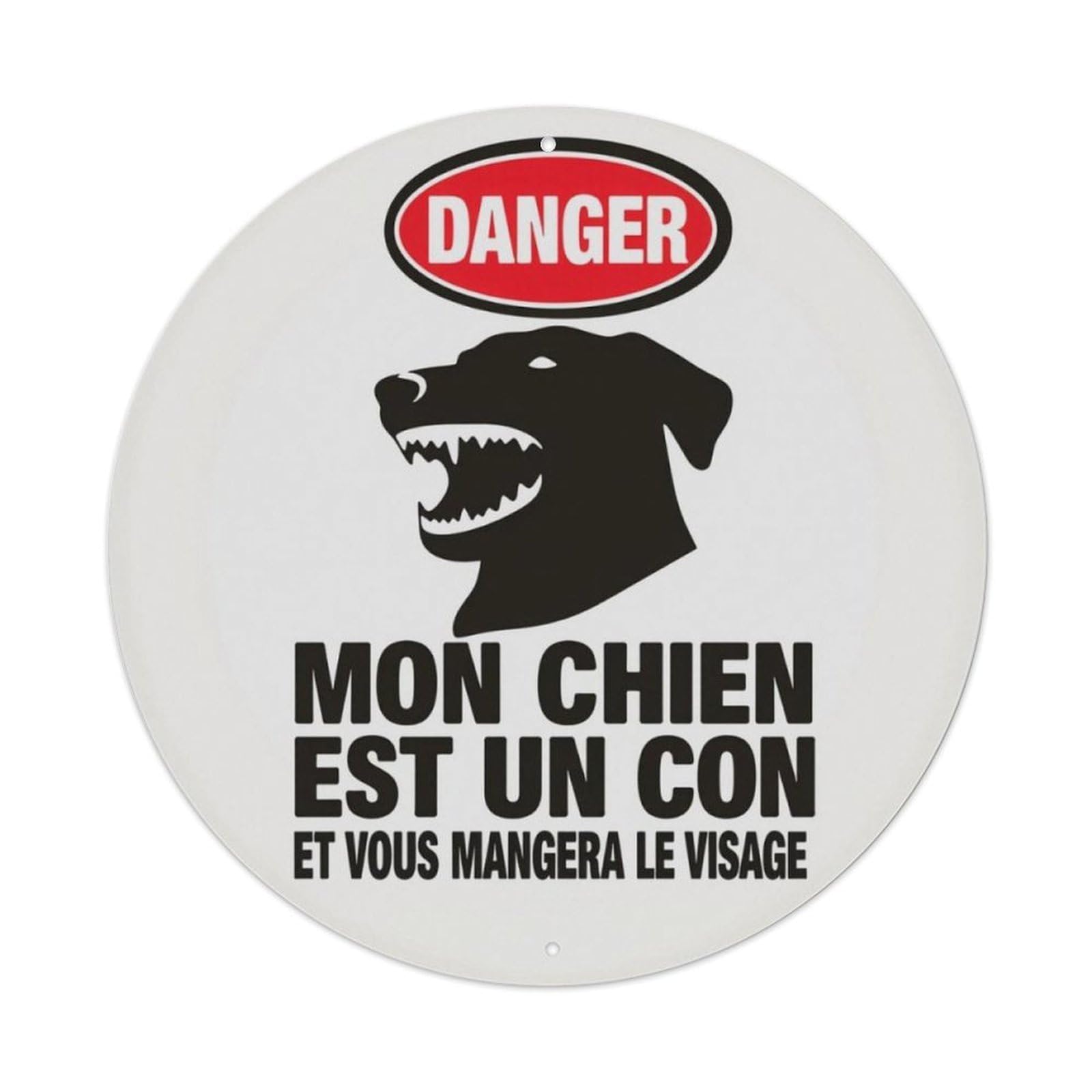 French Danger Guard Dog Warning Round Metal Sign Vintage Aluminium Metal Sign, Retro Wall Decor for Home, Bar, Garage & Farmhouse 20x20cm