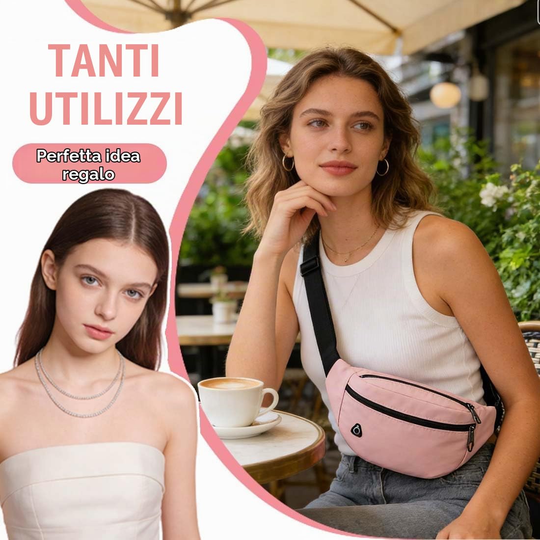 Marsupio, Tasca Marsupio Uomo Durabile Sport All’Aperto Donna Regalo Uomo Grande Escursionismo Campeggio Bicicletta(Rosa,B)