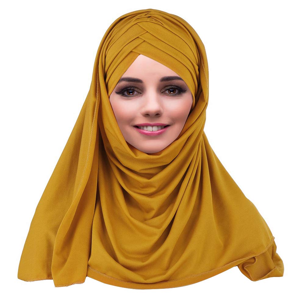 Yofasen Women's Yellow Slouchy Muslim Hat - Islamic Scarfs Beautiful Hijab Beanie Cap Shawl Headscarf, One Size