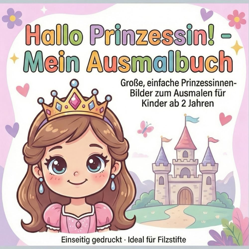 Hallo Prinzessin! - Mein Ausmalbuch: Große, einfache Prinzessinnen-Bilder zum Ausmalen für Kinder ab 2 Jahren, Einseitig gedruckt - Ideal für ... - Mein Ausmalbuch: Ausmalbücher für Kinder)