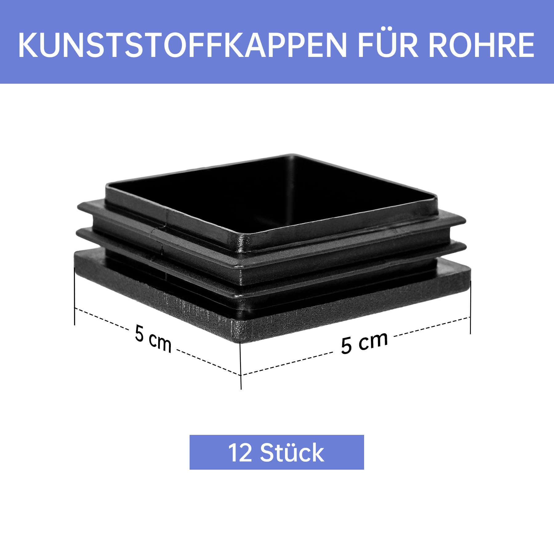 Tappi lamellari quadrati 50 x 50 mm, per tubi quadri, 12 tappi terminali in plastica, per profili in alluminio, sedie e scaffali, nero