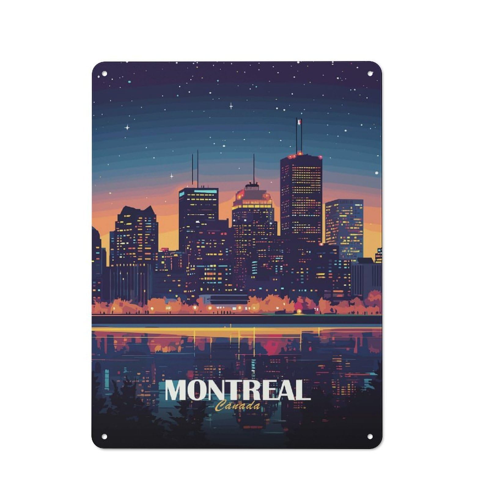 Junmoney Montreal Canada Skyline At Night Kitchen Metal Sign With Design 40X30cm, Cosy Kitchen Wall Decor For Bakery, Diner, Cafe Or Family Room