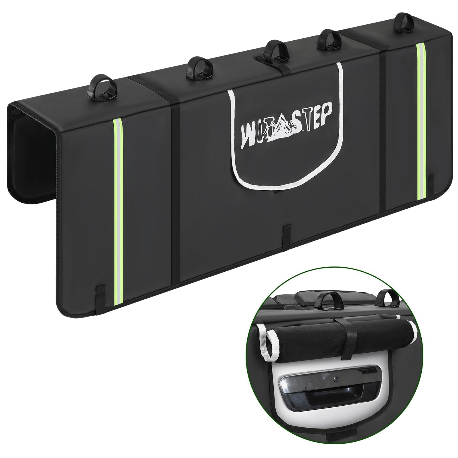 Tailgate Pad for Mountain Bike, Upgrade Truck Tailgate Bike Pad with Reflective Strips & Tool Pockets, Heavy Duty MTB Tailgate Pad Pickup Tailgate Cover for 5 Bikes