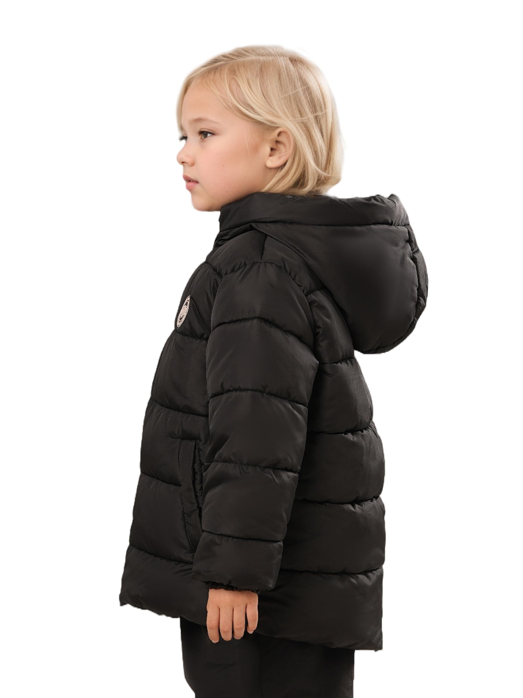 SOLOCOTE Cappotto invernale per bambine Imbottitura sintetica resistente all'acqua Parka con cappuccio e fodera in pile Nero 116
