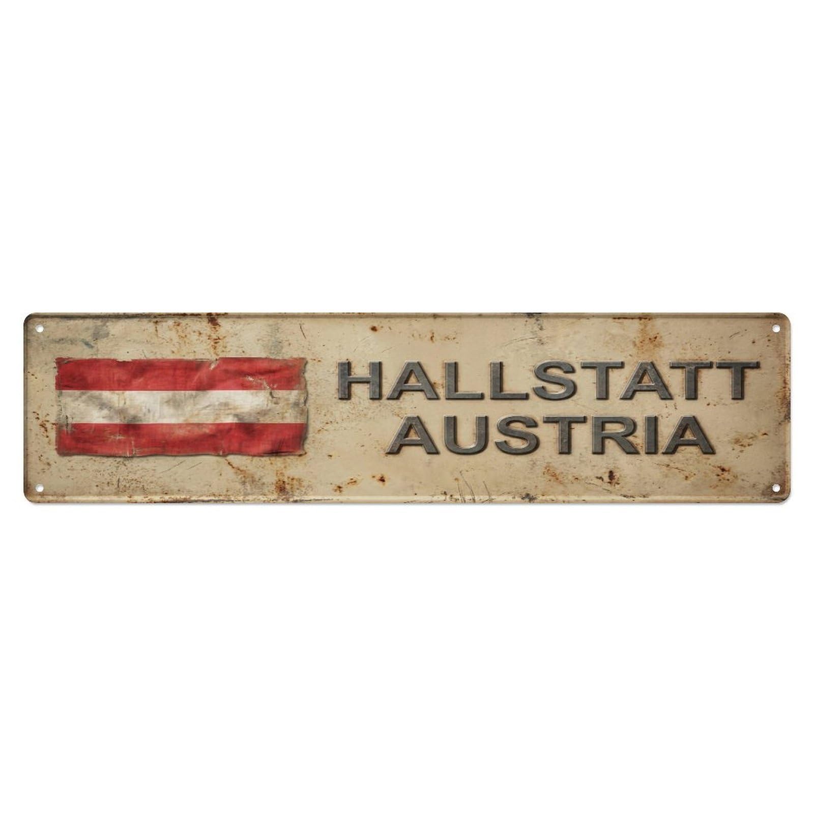 Metal Tin Sign Vintage Hallstatt Austria Flag Decor Rustic Travel