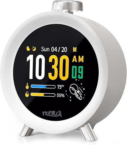 MOMILLA Reloj despertador para durmientes pesados, temperatura de pantalla colorida, 4 alarmas, programables para 7 días, relojes pequeños,