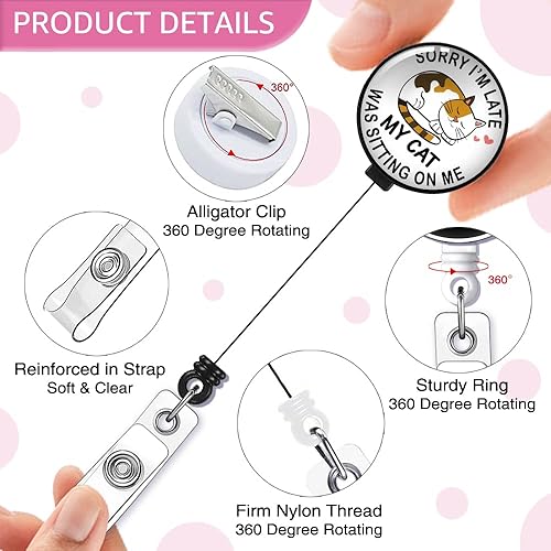 Miniatura 3 de GEYGIE Carrete retráctil con clip de cocodrilo, divertido soporte para tarjetas de identificación de gato, regalo para trabajadores de oficina,
