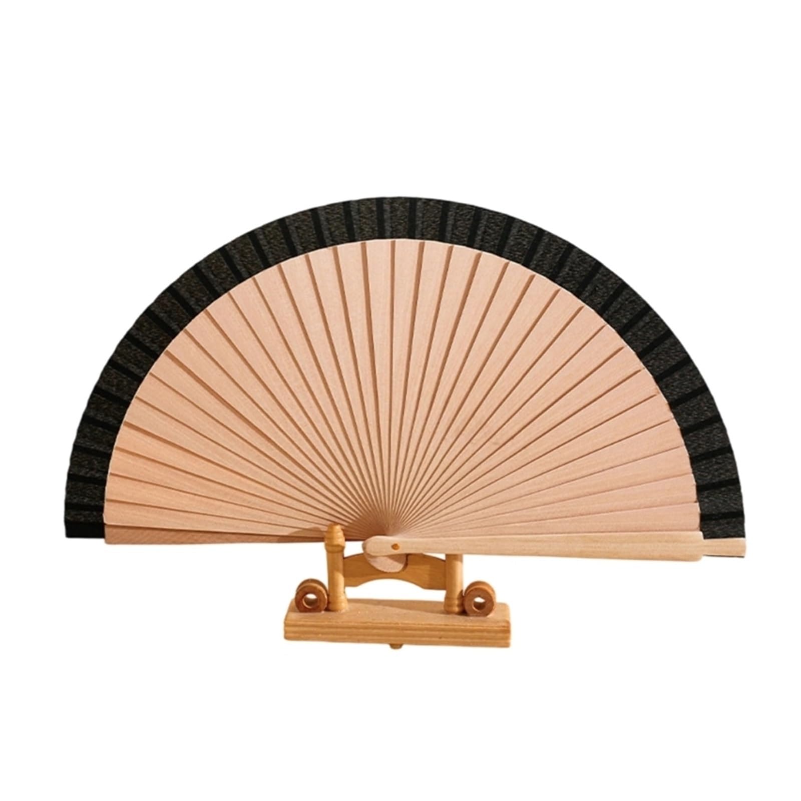 Zeahkri Folding Fans 4pcs Wooden Hand Fan Foldable Handheld Decorative,Photography Props for Wedding Performance Dancing(Black)