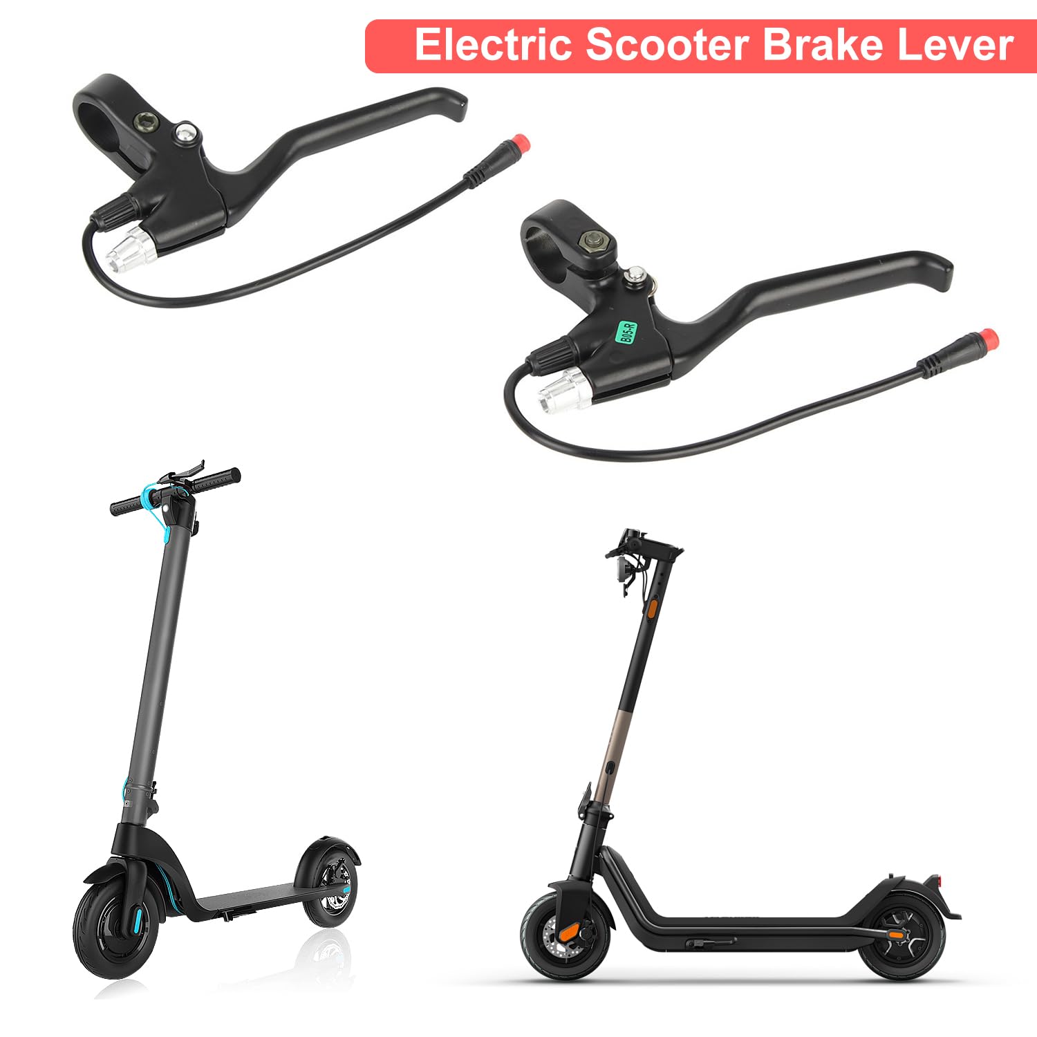Paire De Leviers De Frein Pour Scooter électrique - Alliage D'aluminium, Longueur 185 Mm, Connecteur étanche 2 Broches