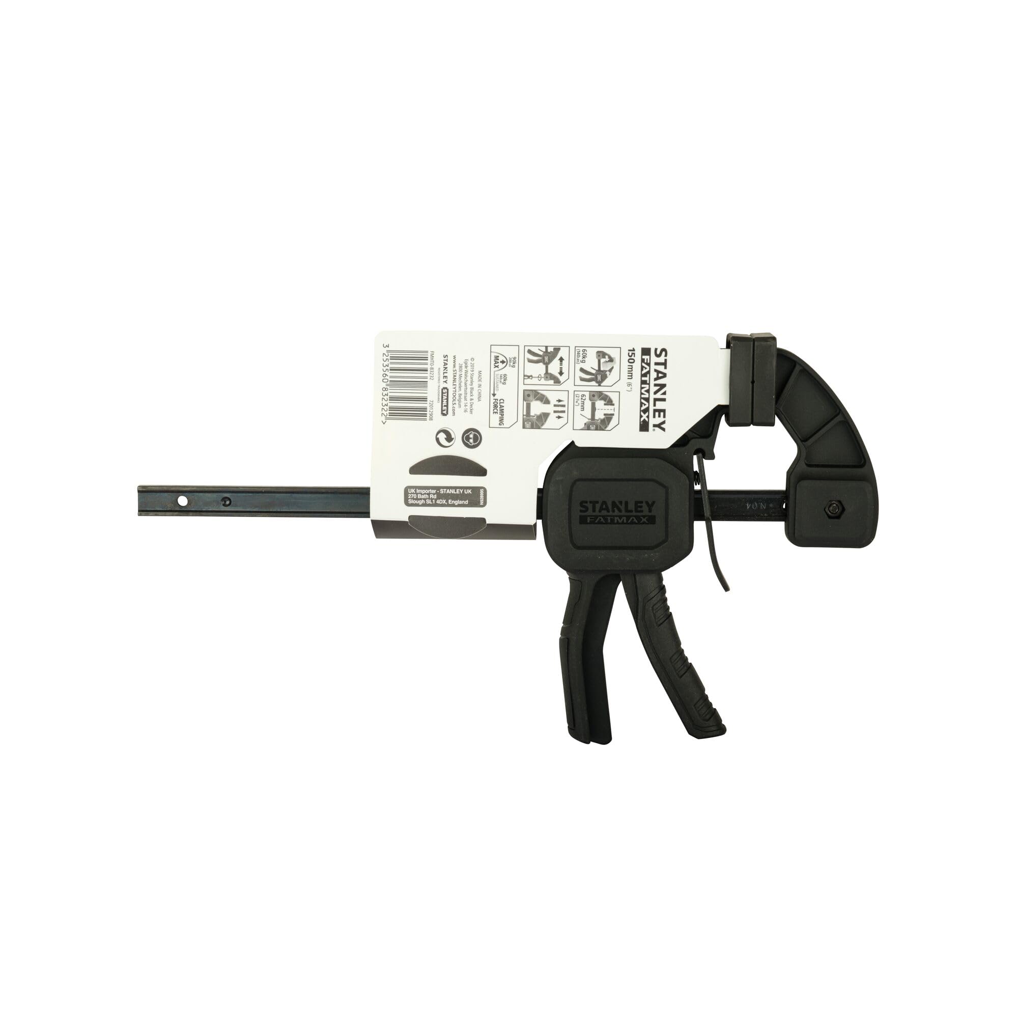 Stanley Fmht0-83232 Serre-Joint M 150 Gamme FatMax - Travaux De Précision - Patin De Protection Amovibles - Rainure En V Pour Maintien Des Tubes - Rail En Acier - Corps En Nylon Renforcé