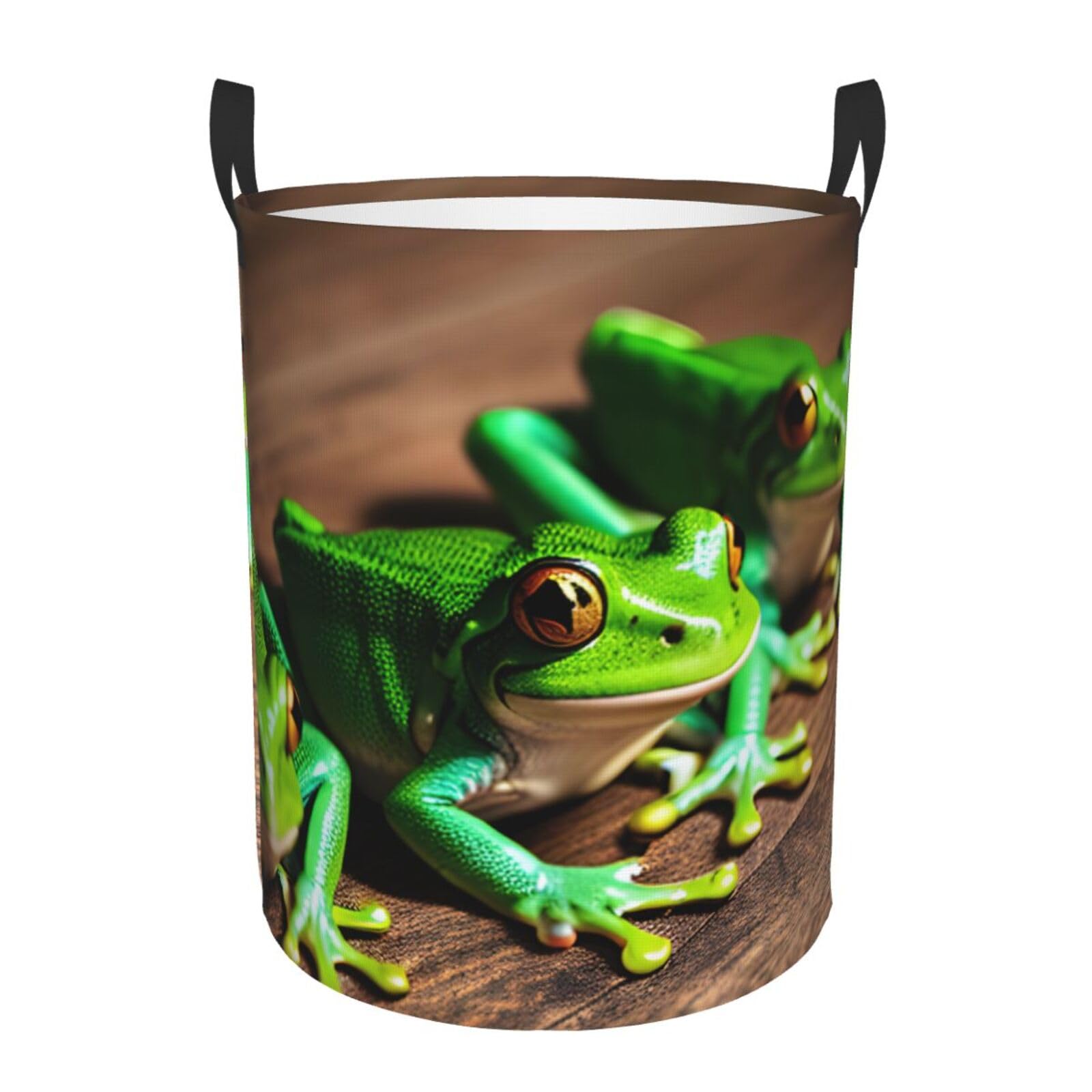 S Collapsible Laundry Hamper Round Funny Frogs Print Storage