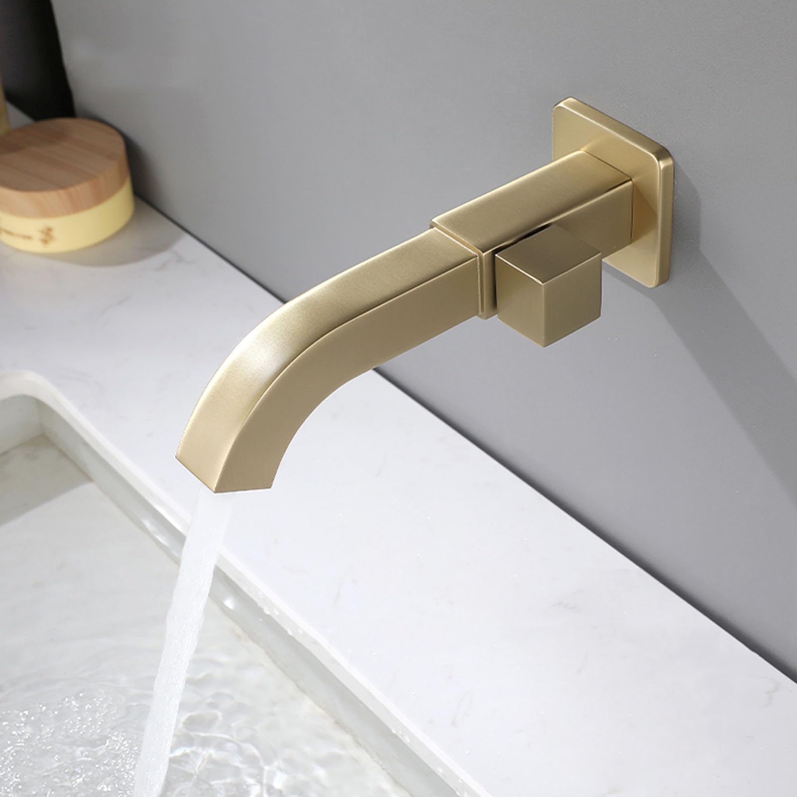 FQWNCIEG Cold Tap for Bathroom Sink Wall Mounted Single Hole Bathroom Countertop Basin Tap Brass,Brushed
