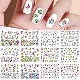 Vezocim Nail Art Stickers Decals, Holographic Flamingo Nail Water Slide Transfer Decal Designs, Birds Flower Leaf Nail Sticker Acrylic Supplies for Women Girls Manicure Charm Decorations (BN913-924)