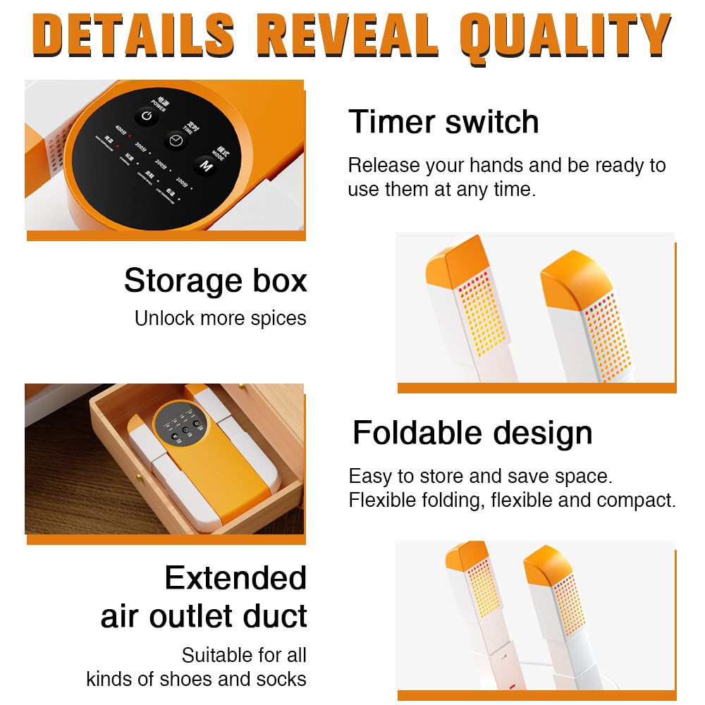 Secador de Zapatos Eléctrico, Secador de Botas de Esquí con 4 Temporizador, Seca Zapato Rápido Diseño Plegable y Portátil, Shoe Dryer para Zapatillas Deporte, Botas Futbol, Botas, Guantes Boxeo
