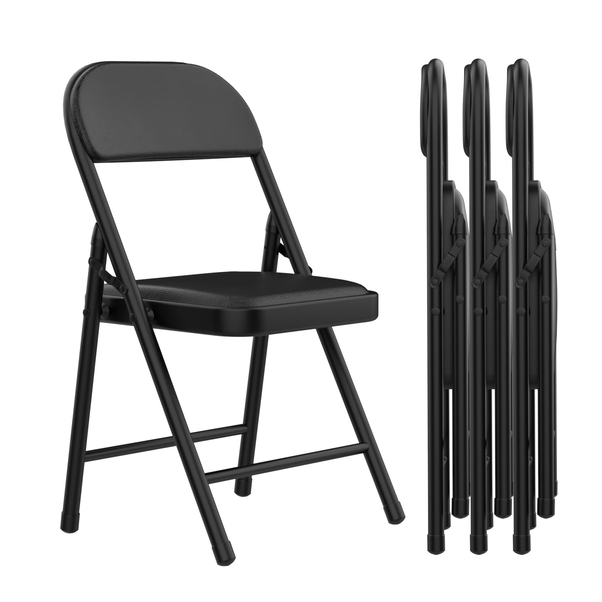 4 Pack Black Folding Chairs with Padded Cushion, Portable Stackable Foldable Chair for Indoor Outdoor, Commercial Seat with Metal Frame for Home Office Events Wedding Party (4, Black)