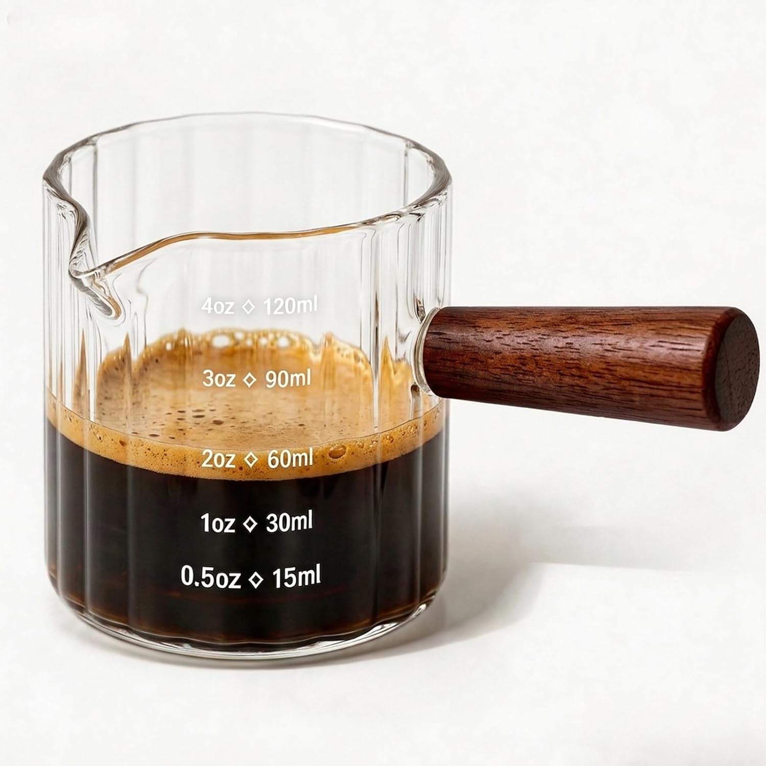 Olvini Espresso Cups 4oz, Espresso Accessories, Espresso Shot Cups with V-Shaped Pour Spout, Espresso Shot Glass, Coffee Measuring Cup with Handle (Clear, 4oz)