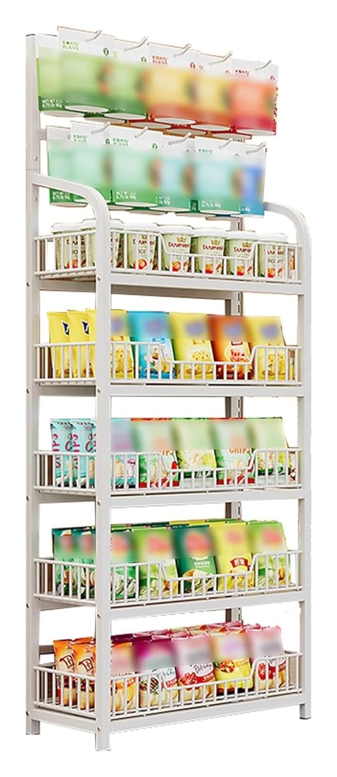 Candy Display Rack,Potato Chip Snack Storage Shelf, 4 Tier /5 Tier Floor-Standing Display Stand,Metal Wire Basket,Retail Basket Shelf,for Store,Bakery,Supermarket,Kitchen (5 Tier White 19.7x10.6in)