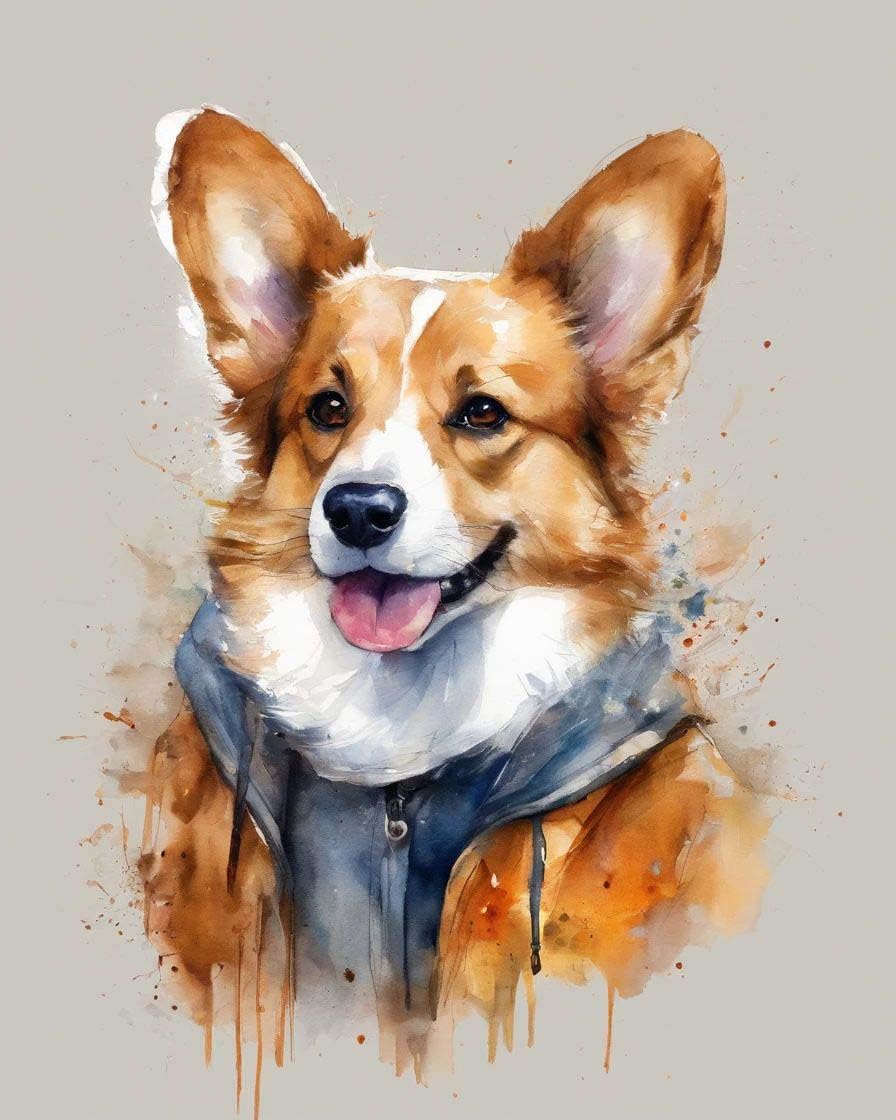 ZMHZMY Paint by Number Kits Welsh Corgi DIY Digital Canvas Oil Painting Art Decor for Adults Beginner,40x50cm Frameless